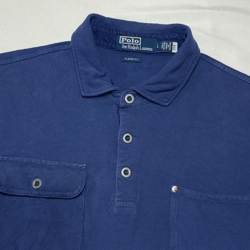 Polo Ralph Lauren Polo Shirt Mens Large Navy Blue Utility Pocket Polo Country L